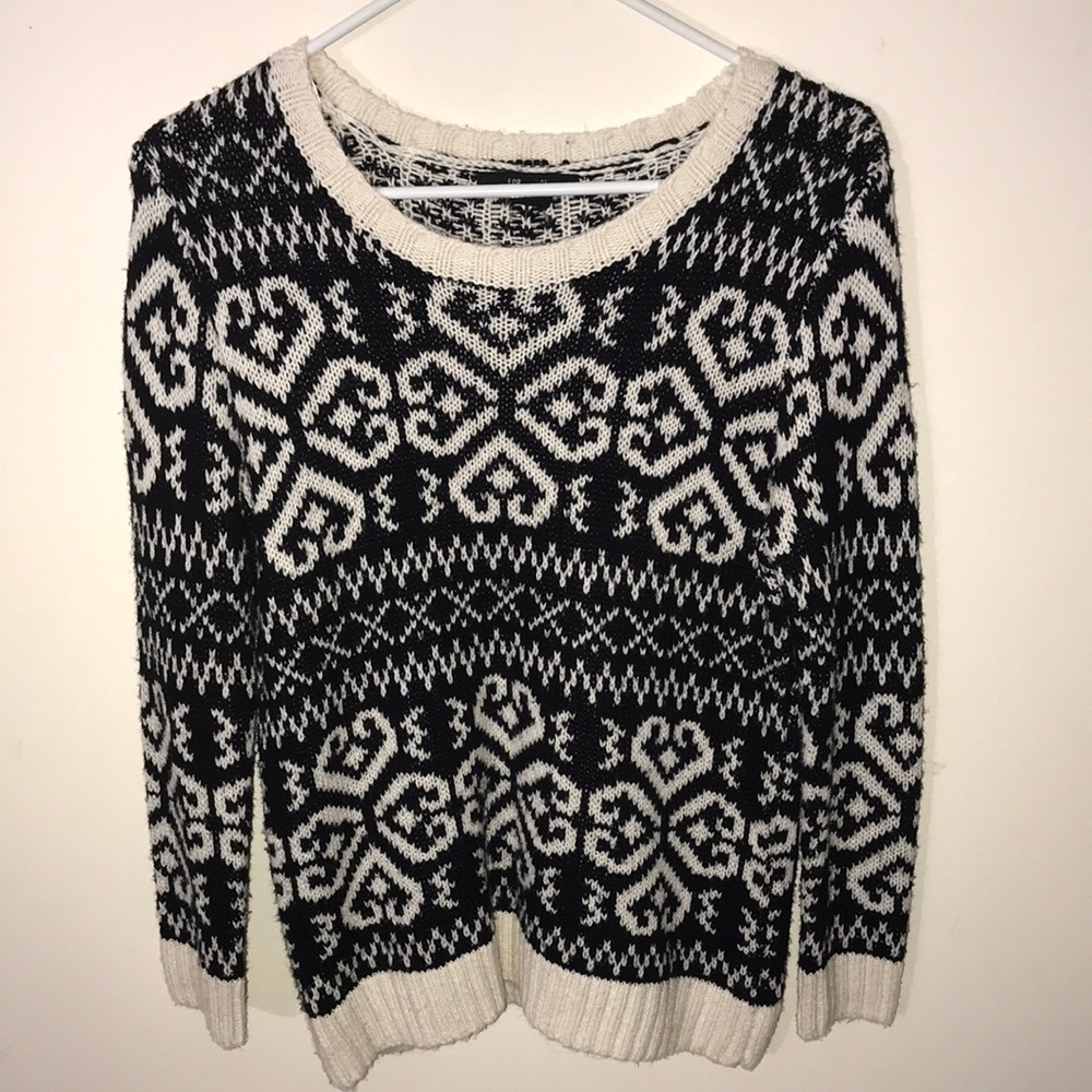 Forever21 Black & Cream Patterned Sweater